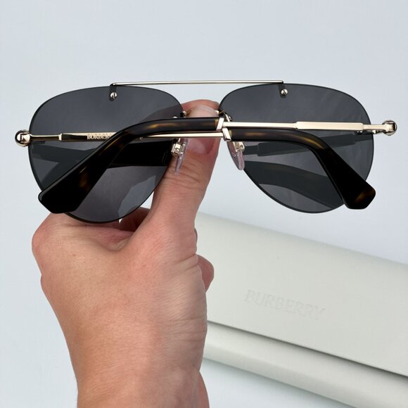 Burberry BE3151 110987 BRAND NEW Sunglasses Gold Dark Grey Pilot Unisex - Picture 3 of 11